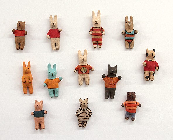 ceramic figure animal cat bear rabbit by Sara Swink