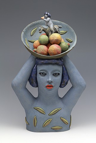 clay ceramic sculpture fruit horse dream woman bowl by sara swink
