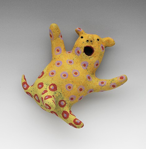 ceramic figure clay leaping critter spots polka dots wally by Sara Swink