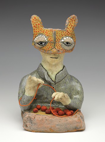 clay ceramic sculpture figure beads mask berries by sara swink