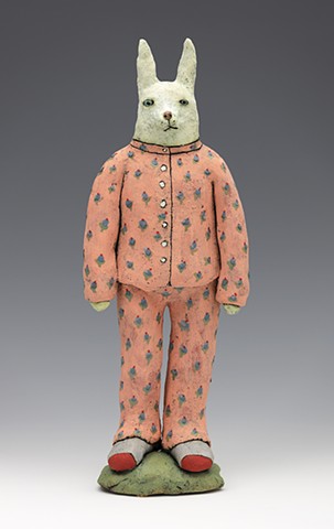 ceramic figure clay rabbit bunny socks pajamas by Sara Swink