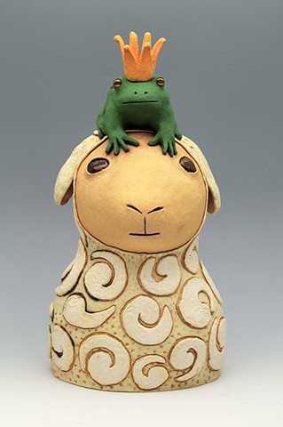 ceramic figure sheep frog prince by Sara Swink