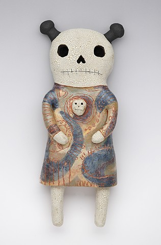 clay ceramic pottery figure skeleton skull by sara swink