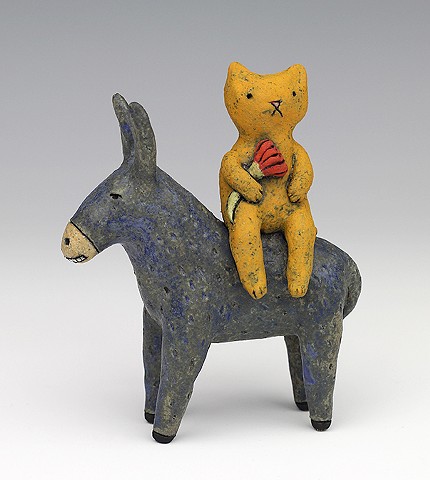 ceramic figure animal donkey cat by Sara Swink