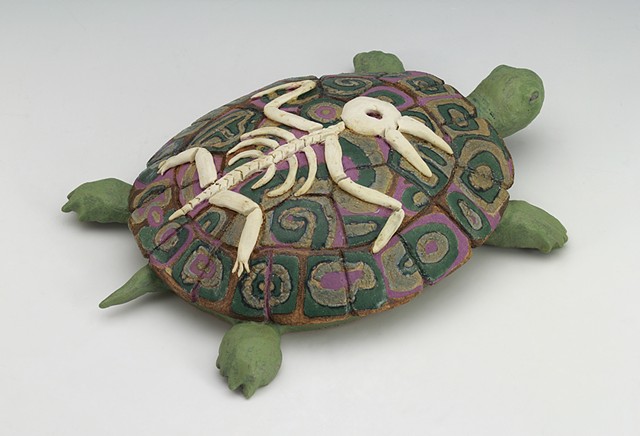 ceramic sculpture Sara Swink turtle bird skeleton