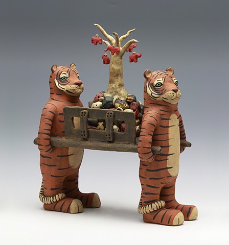 ceramic sculpture Sara Swink tiger palanquin tree elephant