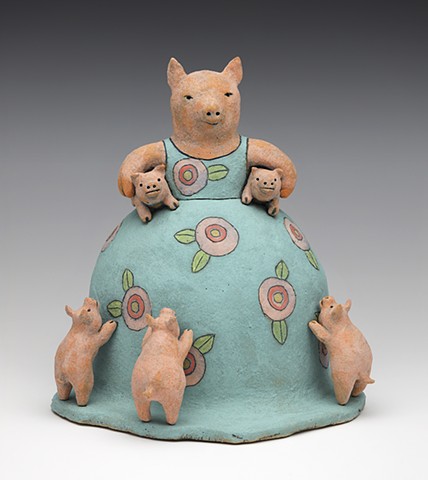 ceramic mother pig piglet  by Sara Swink