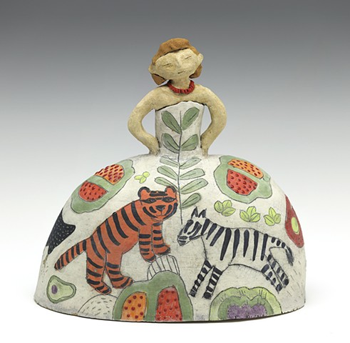 Ceramic figure dress flowers princess zebra tiger by Sara Swink