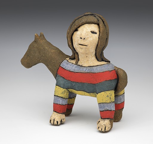horse, sweater, woman, clay, sculpture, maquette