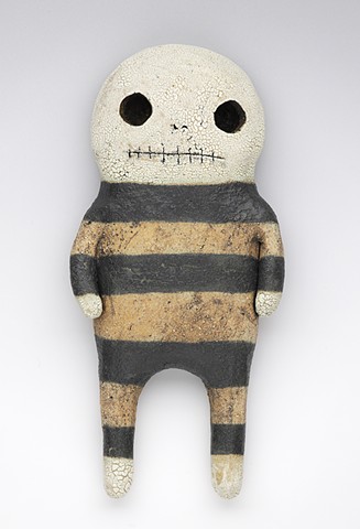 clay ceramic pottery figure skeleton skull stripes by sara swink