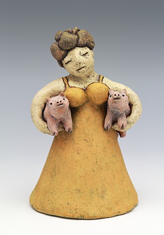 clay ceramic sculpture woman pig by sara swink