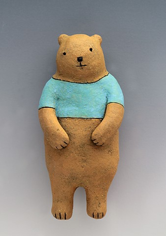 ceramic figure bear teddy wall art pottery by Sara Swink