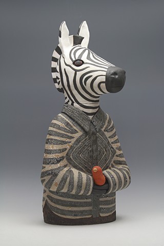 sara Swink zebra black and white red bird dream pottery ceramics 
