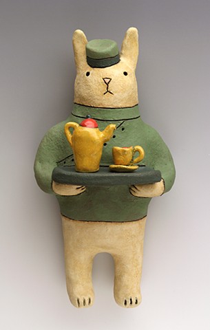 ceramic figure tea rabbit Wally by Sara Swink