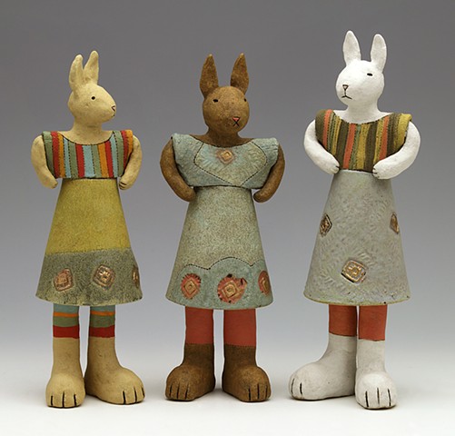 clay ceramic pottery figure rabbit hare bunny stripe by sara swink