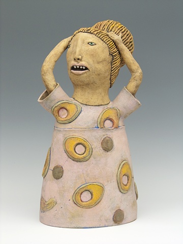 clay ceramic sculpture girl with mangoes by sara swink
