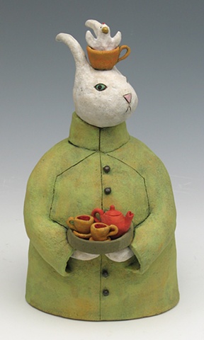 clay ceramic sculpture animal by sara swink rabbit tea