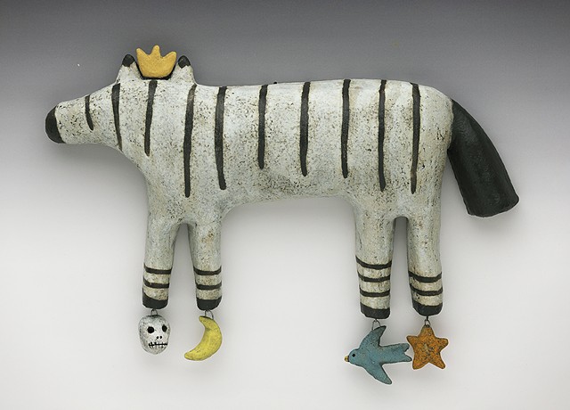 Striped Horse with Crown & Skull wall piece