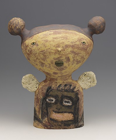 clay ceramic pottery figure angel mouth basquiat  by sara swink