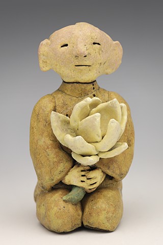clay ceramic pottery figure monk lotus flower offering  by sara swink