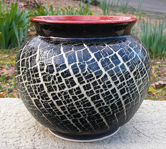 designer pottery vase; unique garden planter; kellyharrispottery.com