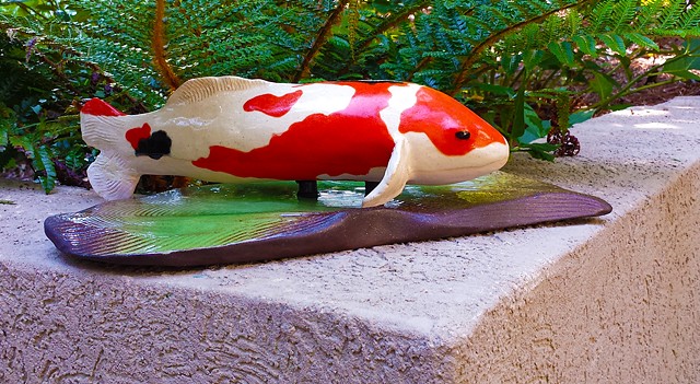  koi fish sculpture; unique garden art by kellyharrispottery.com