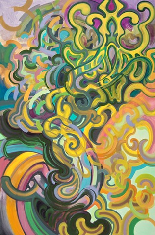 abstract biomorphic oil painting colorful