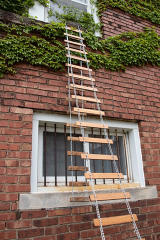 heather brammeier installation art ladder reclaimed oak flooring chain