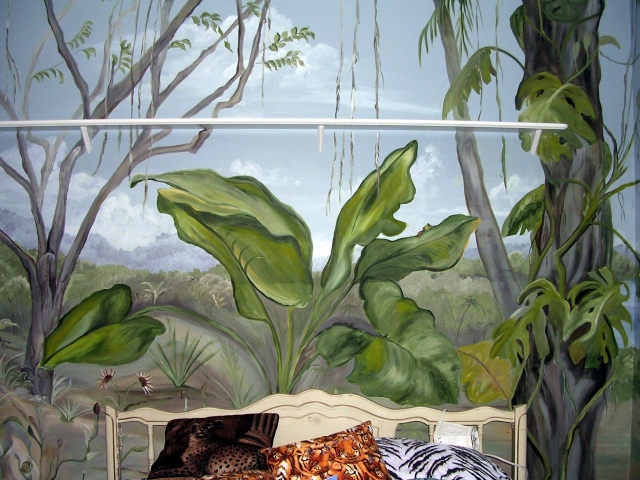 Tropical Jungle Mural Bed Wall