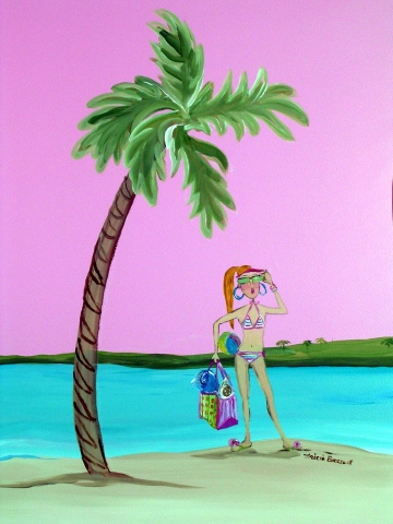 Cartoon Beach Girl Mural