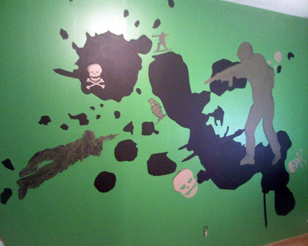 Army, skull and crossbones, funky mural
