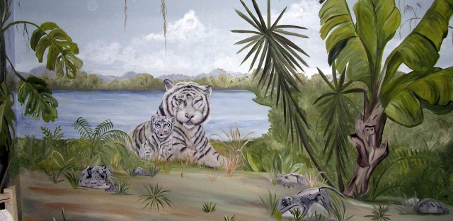 Jungle Mural White Tigers