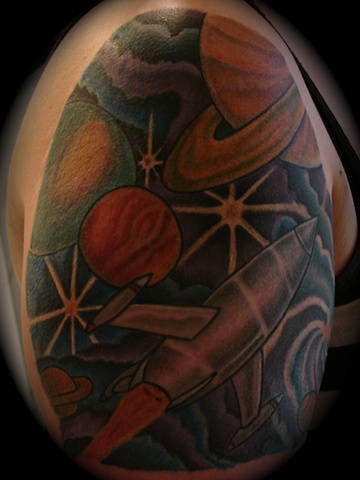 space scene space ship outer planets astronomy sci fi tattoo Providence Rhode Island RI