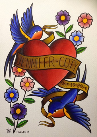 prov Rhode Island RI Providence Tattoo Art Freek Water color painting New England wedding tattoo painting birds heart flowers