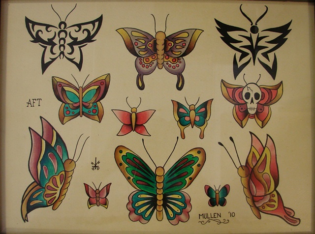  Providence Rhode Island RI Tattoo flash painting water color butterfly butterflies