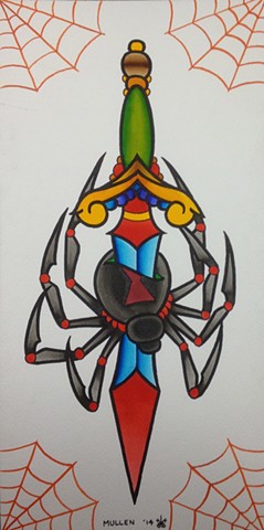 prov Rhode Island RI Providence Tattoo Art Freek Water color painting New England Dagger spider