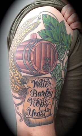 Providence, Prov, RI, Rhode Island, New England, Mass, Art Freek Tattoo, Good Tattoos beer yeast hopes barley brewing