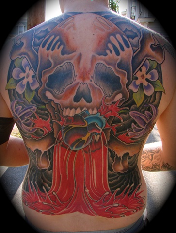 skull back piece heart anatomical full backpiece color tattoo Providence Rhode Island RI