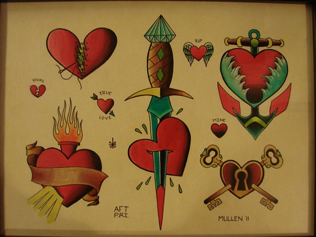  Providence Rhode Island RI Tattoo flash painting water color hearts heart