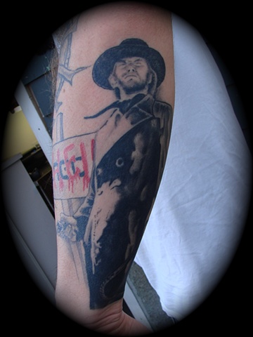 Clint Eastwood portrait style tattoo grey gray work Providence Rhode Island RI