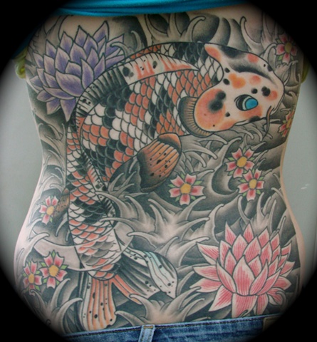 koi lotus jap style japanese koi fish backpiece back piece tattoo Providence Rhode Island RI