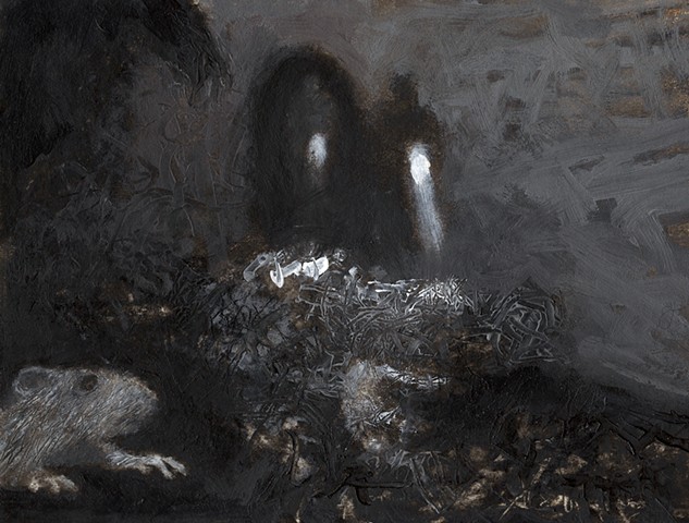 painting of rat in sewer tunnel, life underground