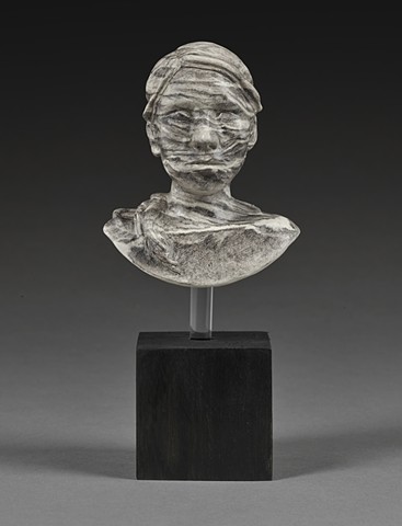 ceramic work with drawn surface bust with water by leigh craven