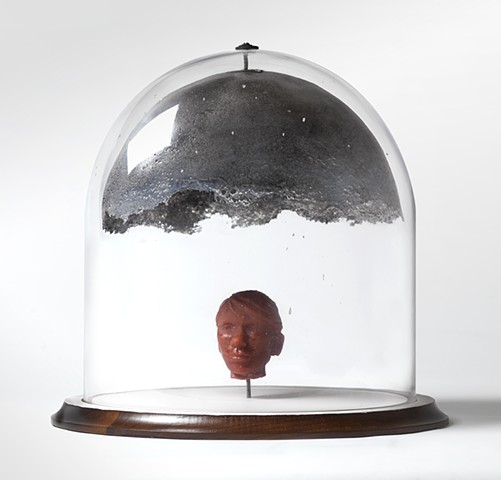 cast glass head with pate de verre storm cloud with silver stars