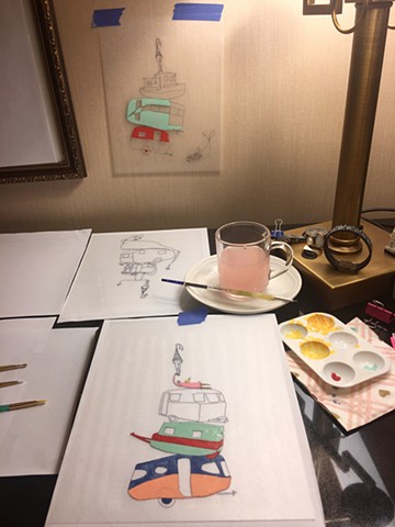 make-shift studio in hotel room