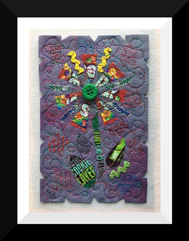 39   Purple Skittle Candy Wrapper  Flower Fiber: Framed Contemporary Art Quilt