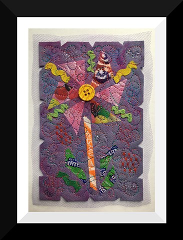 46   Purple Jelly bean Candy Wrapper  Flower Fiber: Framed Contemporary Art Quilt