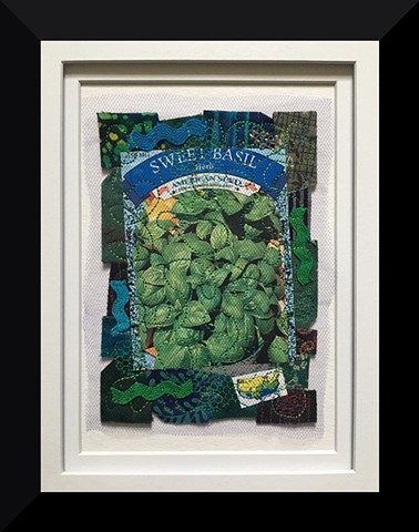 Contemporary Art Quilt, Fiber, Framed, Hand-dyed Fabric, seed packet