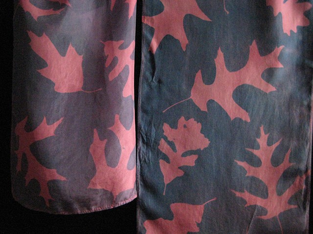 24B  Silk Scarf, Hand-dyed,Sun-printed  Red Oak
