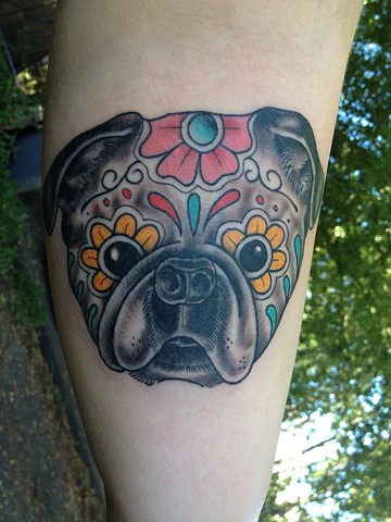 sugar skull pug tattoo